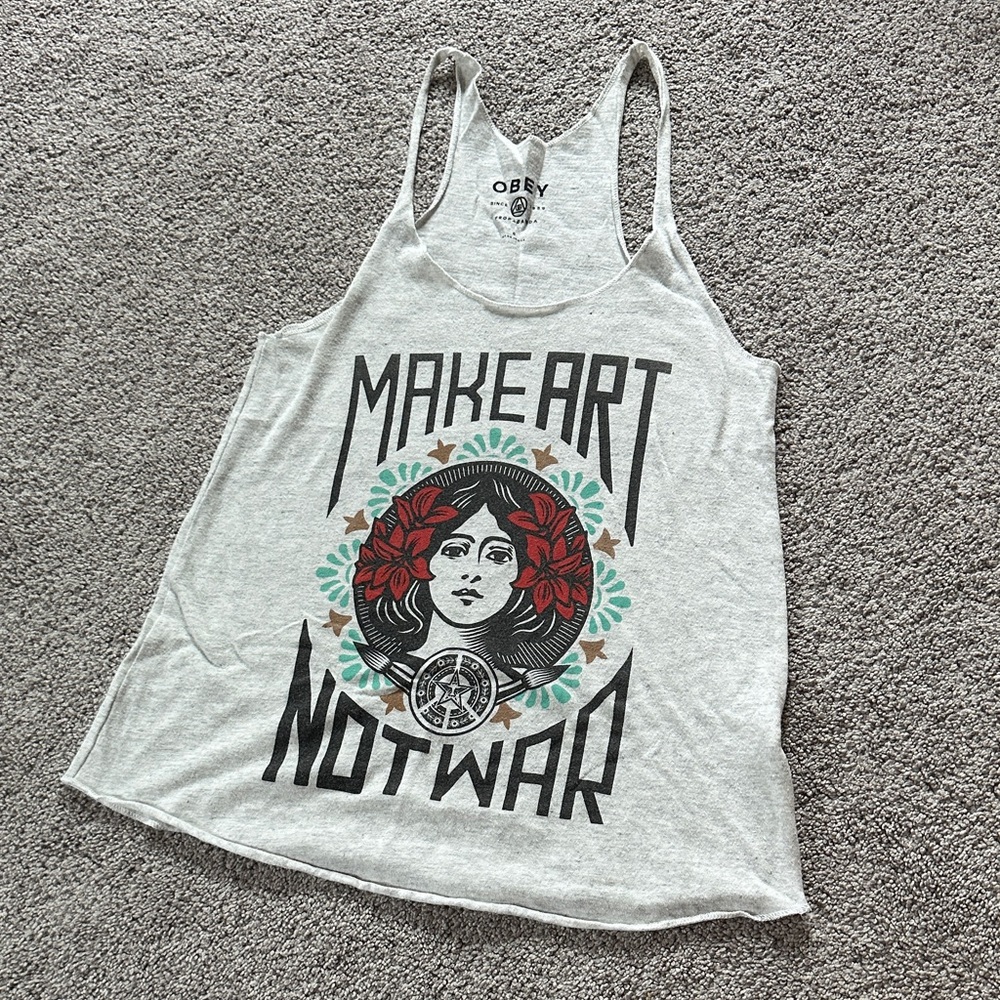 Obey Make Art Not War Gray Tank Top